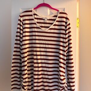 Coldwater Creek Burgundy and White Striped Top Gold Metallic Accents 1X